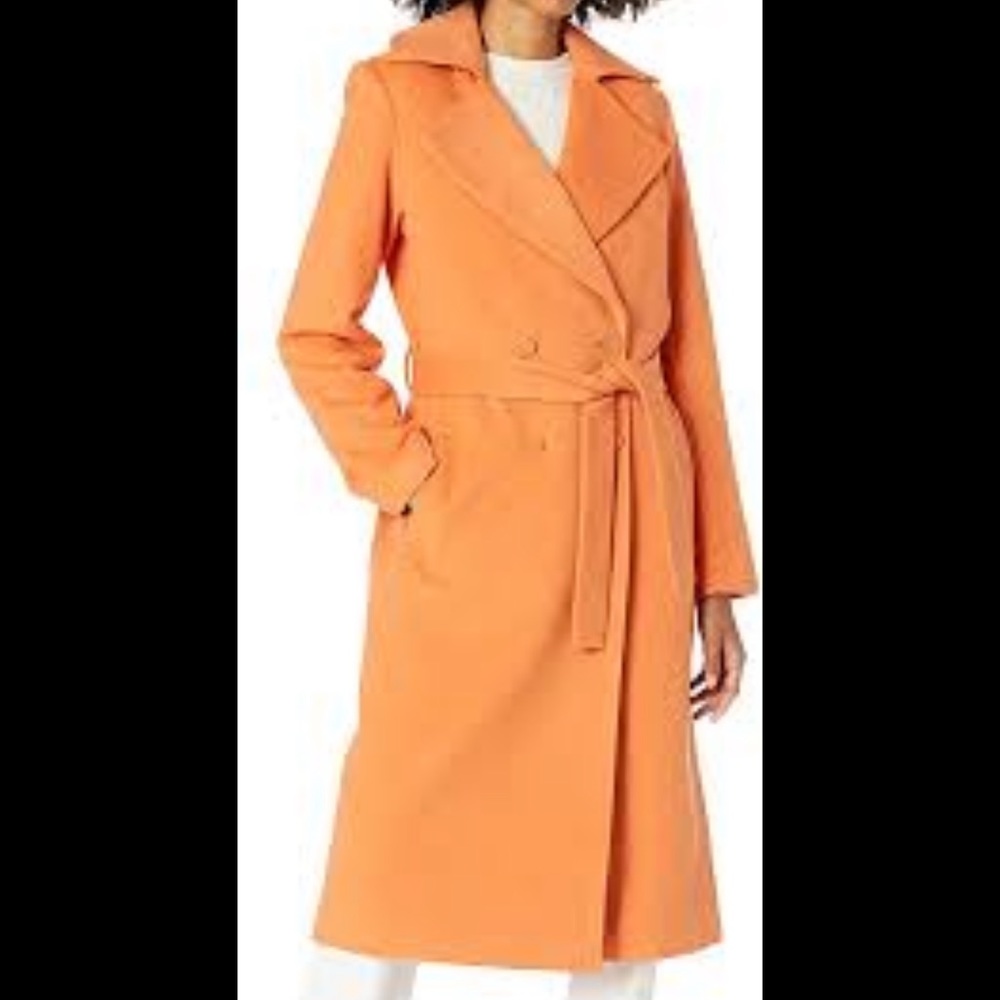 New Guess Dounia Wool Long Self Tie Double Breasted Long Coat XS